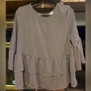 Time & True Size L Striped Maroon & White Flowy Top